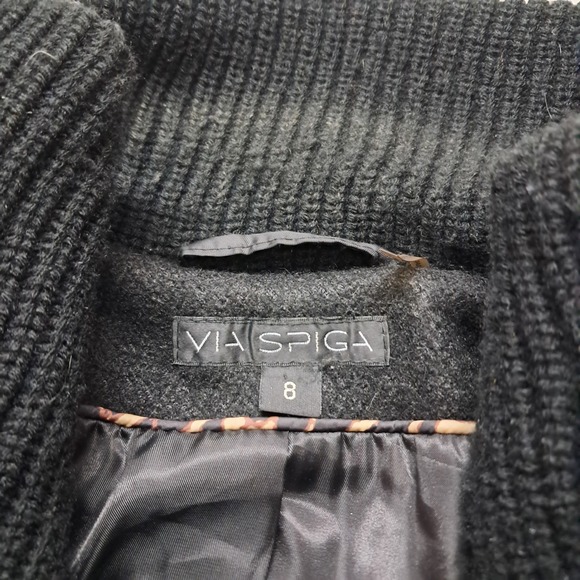 Via Spiga Coat Women's 8 Black Wool Blend Gold Hardware High Neck Classic Winter - Picture 3 of 13